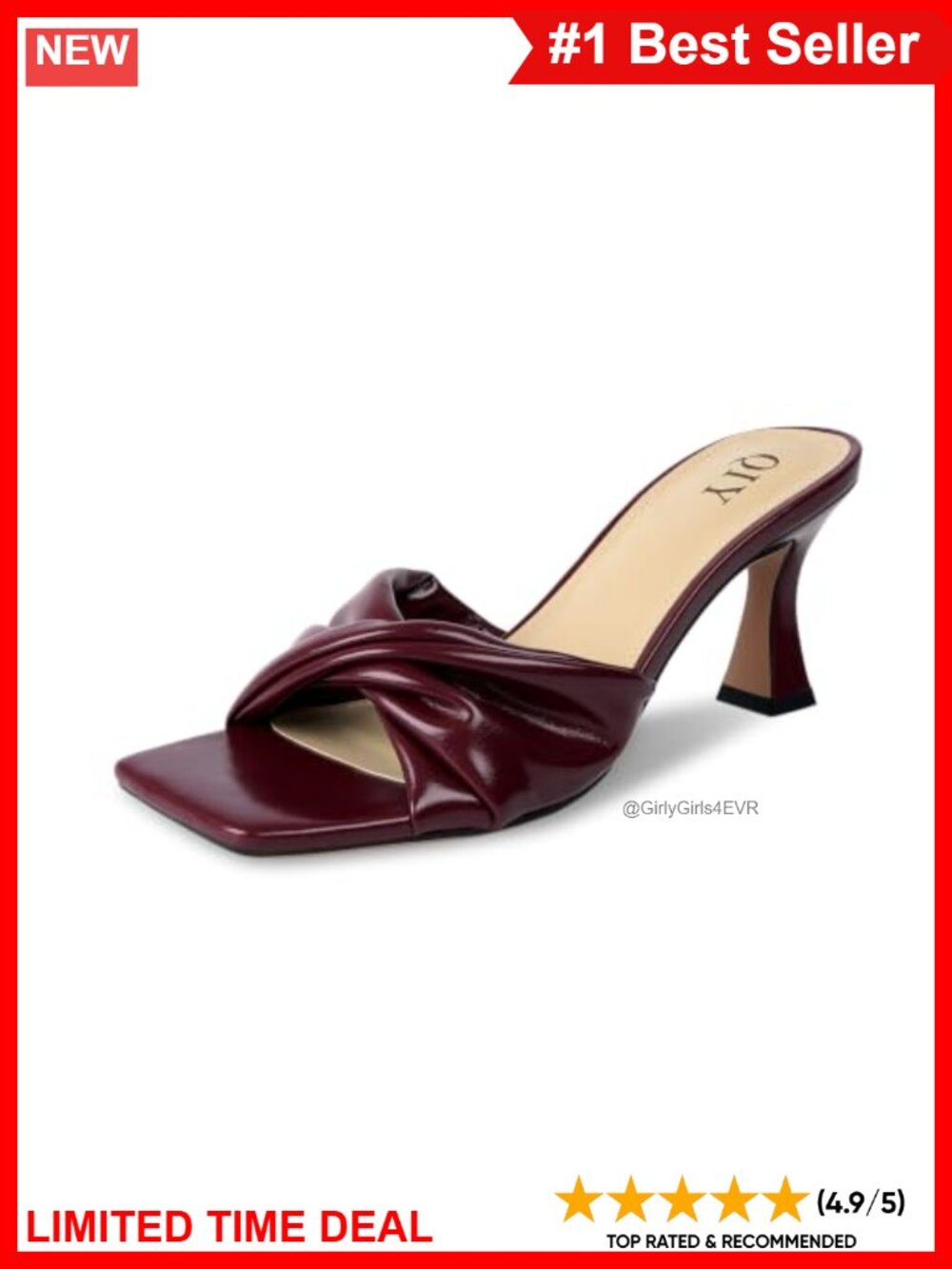 Twisted Knot Open Square Toe Mule Heels Faux Leather Kitten Heel